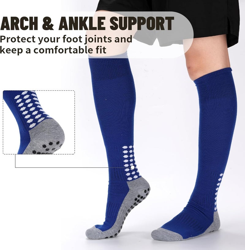 Regilt 3 Pairs Grip Soccer Socks Men Cushioned Non Slip Football Basketball Sports Socks Knee High Long Socks - Image 3